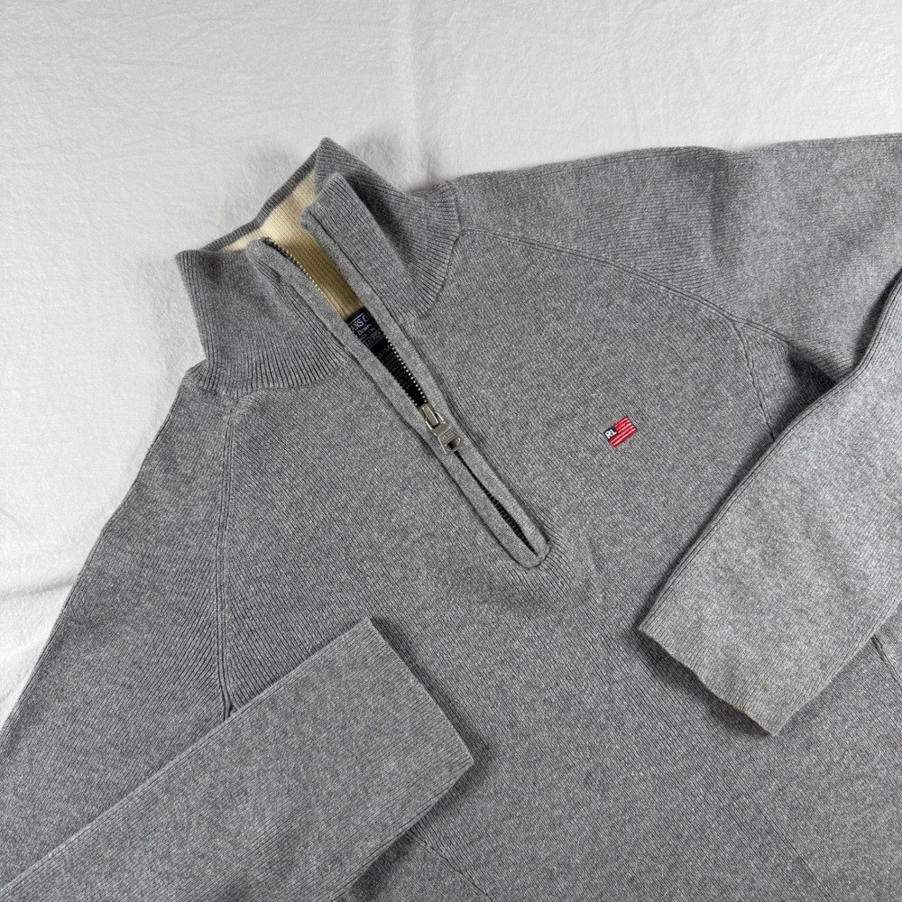 Polo Jeans Company Women's Size M Gray Quarter Zip Ribbed Cotton Flag Sweater